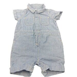 Baby Gap Denim Hickory Engineer Blue Stripe Coveralls Short Romper Sz 6-12 Mos